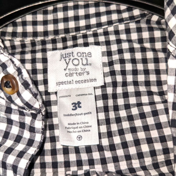 Boys Black & White Checkered Button Down Shirt - Picture 2 of 3